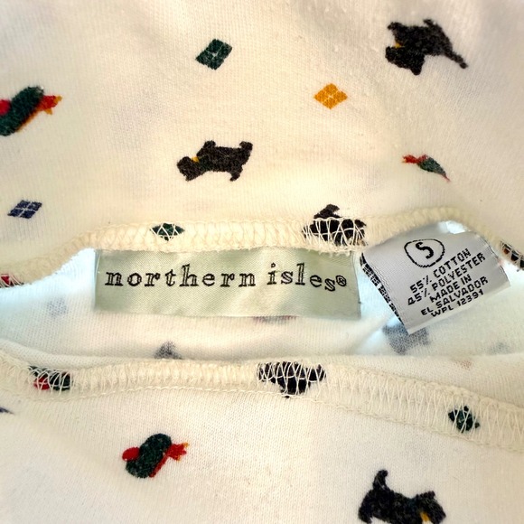 Northern Isles Womens Small Turtleneck Scottie Dog Tartan Print Cream Vintage S - Picture 5 of 10